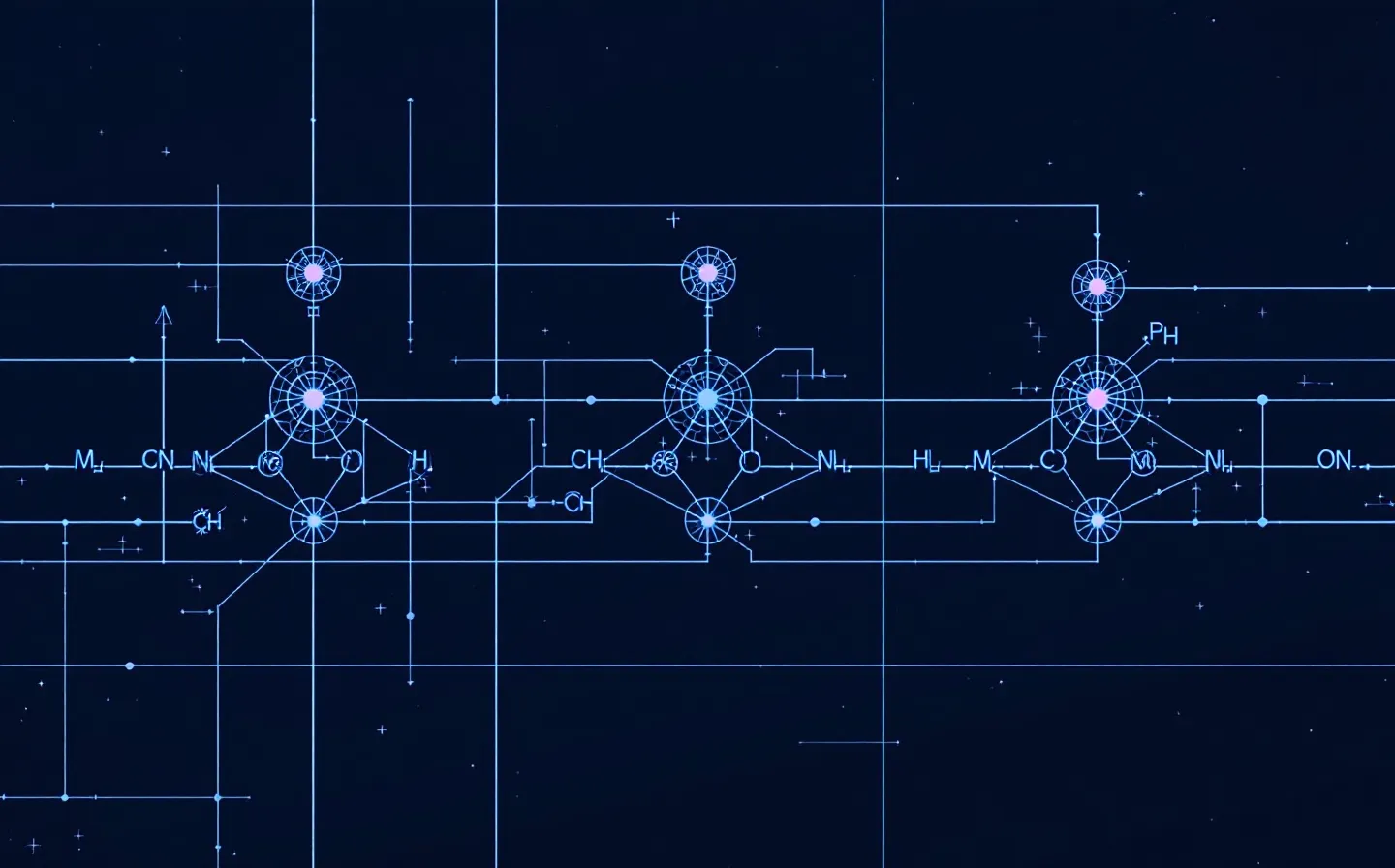 Abstract diagram of one molecule engaging three receptor sites